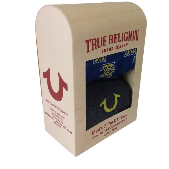 True Religion Other - New True Religion Men's Two Pack Crew Socks Shoe Size 6-12 Sock Size 10-…